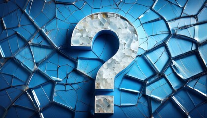 broken problem questions with broken blue glass background