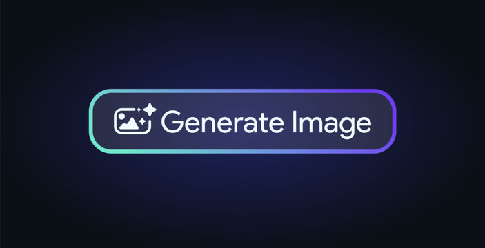 Generate AI image. Picture artificial intelligence logo. Machine learning generator. Generate image pushbutton prompt. Magic stars sign. LLM chat brain assistant. Vector illustration.
