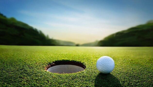 golf course in the morning, golf ball on green 