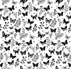 Butterfly Seamless. Butterfly Seamless Pattern. Seamless pattern&nbsp;with&nbsp;butterflies&nbsp;and flowers on white background