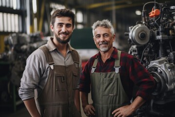 Fototapeta premium Portrait of a smiling latin male engineer in auto part factory