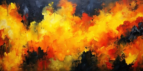Black, yellow, and orange abstract painting, art, vibrant, colors, acrylic, canvas, modern, contemporary, design, texture