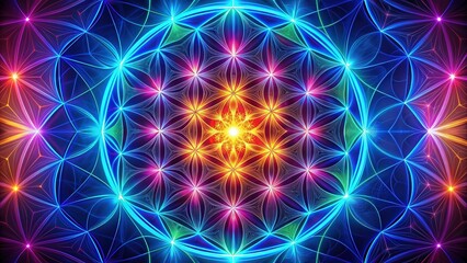 Neon Sacred Geometry Psychedelic Fractal Flower of Life Surrealism , fractal, geometric, sacred geometry, psychedelic