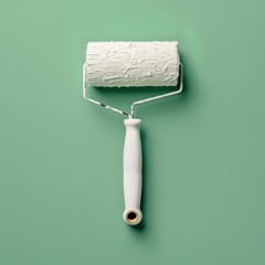 Obraz premium Paint roller on green background, top view. Minimal style