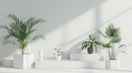 Fototapeta premium Minimalist Interior Design with White Decor and Green Plants