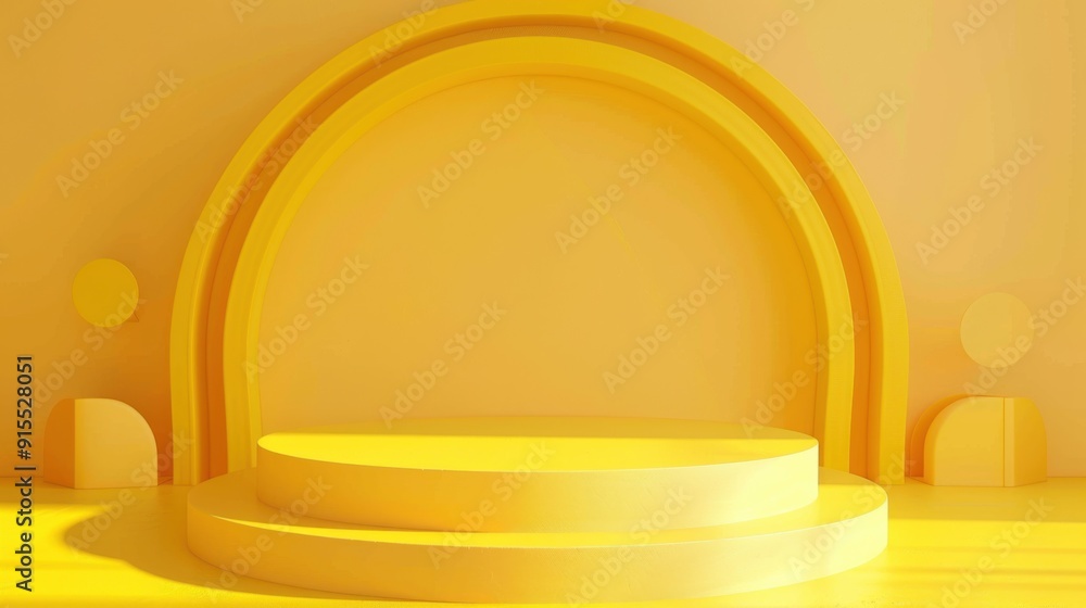 Poster abstract minimal scene with yellow podium for mock up presentation in minimalism style, 3d render