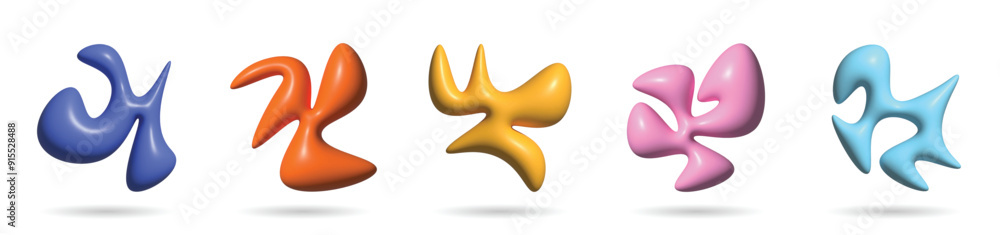 Poster 3d inflated effect vector collection. 3d liquid shapes random organic inflate balloon colorful set v