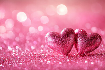 Obraz premium Two Hearts On Pink Glitter In Shiny Background Valentine