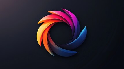 Develop a captivating color-changing logo with vibrant transitions on a black canvas. Blend graceful gradients and sleek design features for a visually compelling effect.