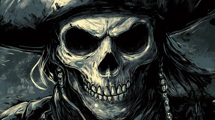 Pirate Skull Bones Wearing hat dark Horror Fantasy