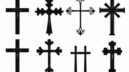 Vector set of Christian cross icons on a white background.