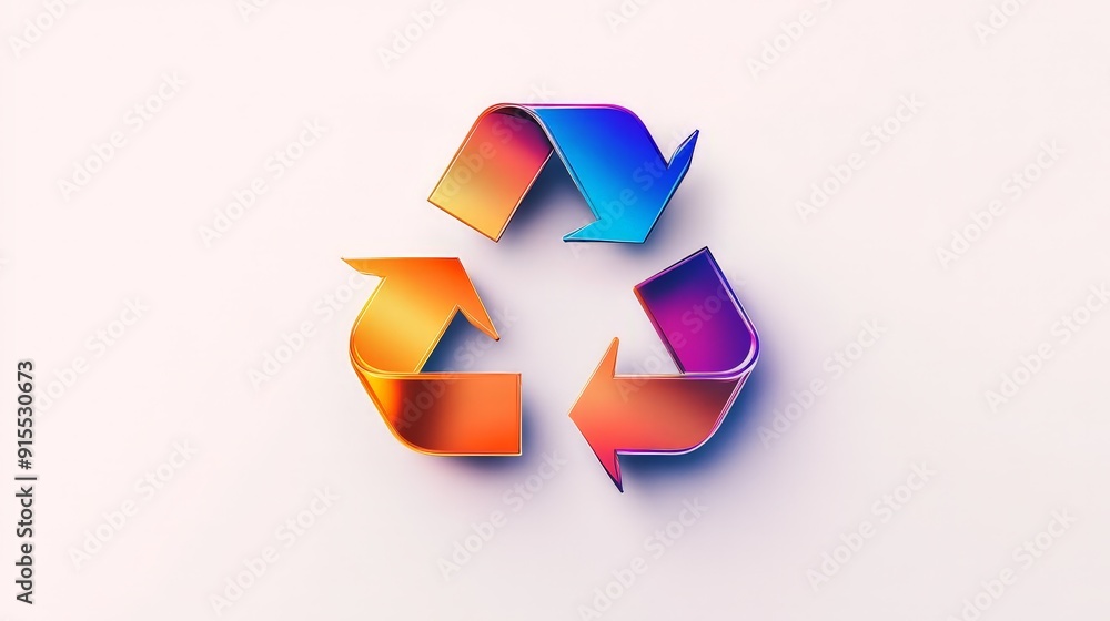 Poster develop a lively and colorful recycle logo on a white canvas, using bold gradients and smooth arrow 