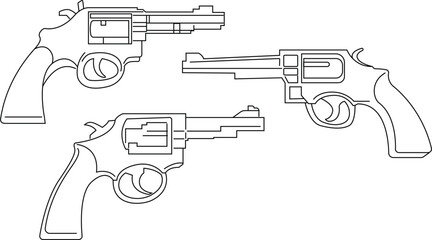 Revolver illustration, old Pistol, Hand drawn in thin line style