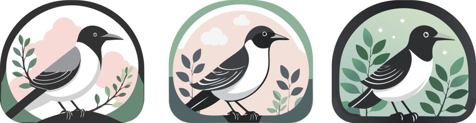 A charming set of bird illustrations with nature-inspired elements in a clean, modern style.