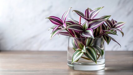 Purple Tradescantia zebrina cutting growing in glass vase with water, Tradescantia zebrina, cutting, propagation, purple