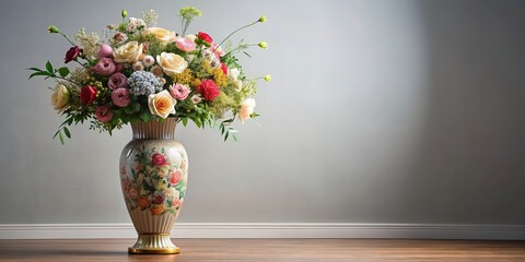 Long shape big vase adorned with intricate flowers, vase, long, big, flowers,design, decoration, elegant, floral © teeratep