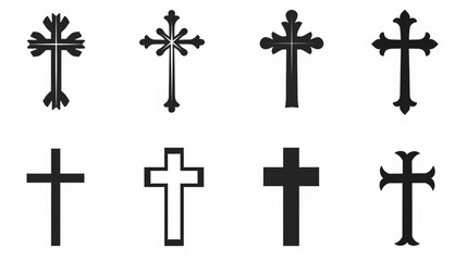 Vector set of Christian cross icons on a white background.