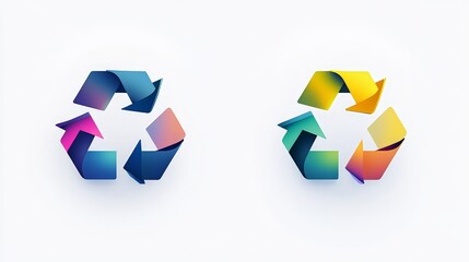 Develop a stylish and vibrant recycle logo with alternating colors on a white backdrop,