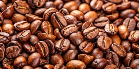 Obraz premium Close up of fresh coffee beans , coffee, beans, close up, macro, caffeine, aroma, brown, roasted, texture, background, aromatic