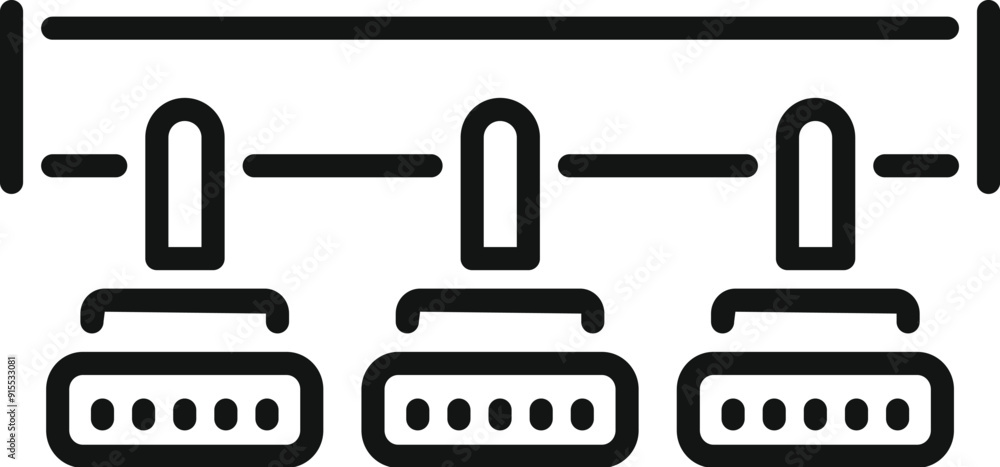 Poster linear icon of a server room, showing data transfer with cables