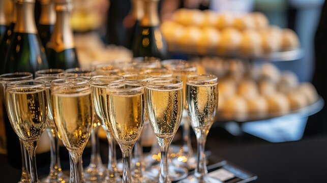 
Champagne glasses filled with bubbly at an elegant reception