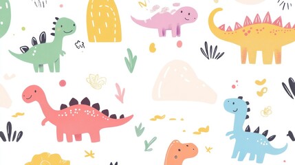 Cute dinosaur design pattern in colorful scheme simple lines art style for cute kids theme minimalist abstract design