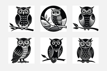 Artistic minimal owl silhouette on white background artwork set for galleries
