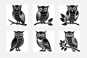 Minimal owl silhouette on white background artwork set for contemporary homes
