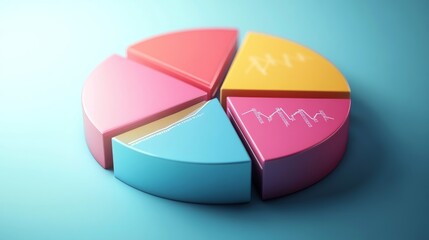 Obraz premium A detailed shot of a pie chart with segmented areas labeled with financial data, designed for a business meeting presentation.
