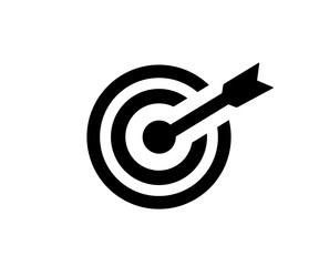 Target symbol with arrow. Symbol or strategy dartboard and winner bullseye archery illustration on transparent background.