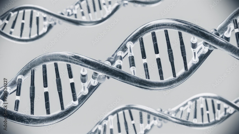 Aufkleber 3d rendering of a dna double helix structure with spheres on a clean white background featuring ampl