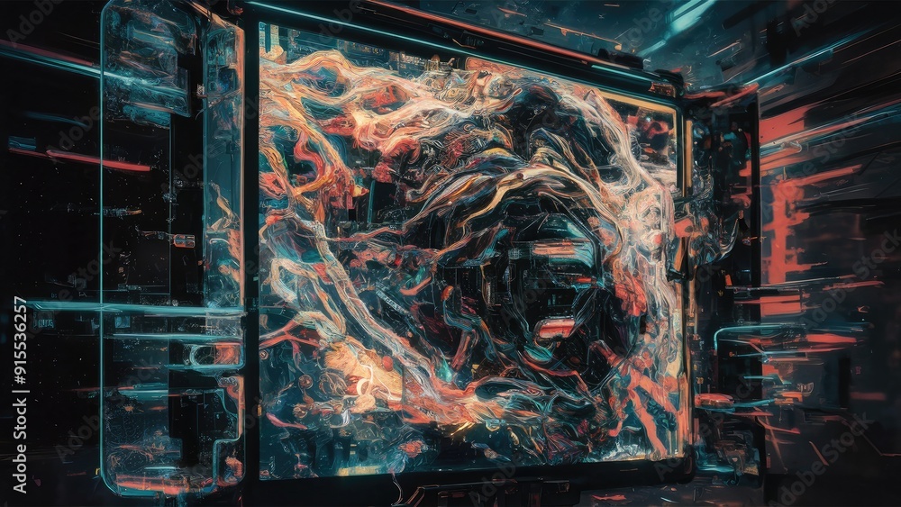 Aufkleber abstract representation of a malfunctioning digital display featuring vibrant distortions and glitch