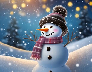Fototapeta premium Cute snowman in the silent night