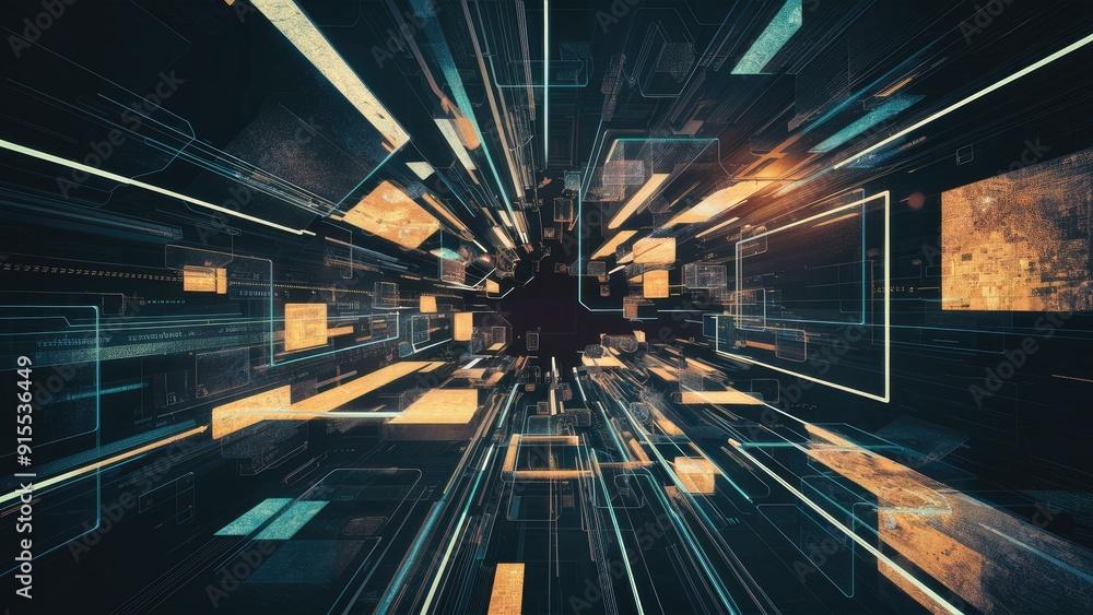 Aufkleber futuristic abstract background featuring digital squares and lines with a glowing texture perfect fo