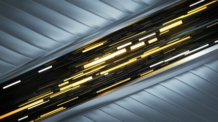 Obraz premium Abstract yellow and black light patterns with gradient on a sleek modern diagonal background featuring a soft metallic texture