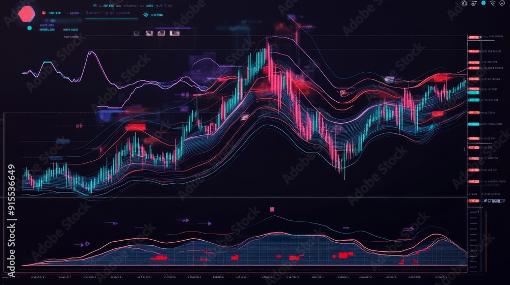 Leinwandbilder a detailed stock chart with multiple indicators and trend lines, illustrating advanced technical ana