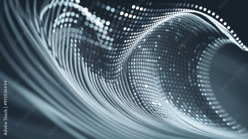 Poster abstract wave pattern with white and gray dots representing light technology texture and big data di