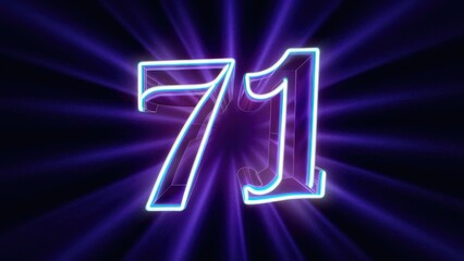 Vibrant Neon Number 71 with a Glowing Effect on Dark Background