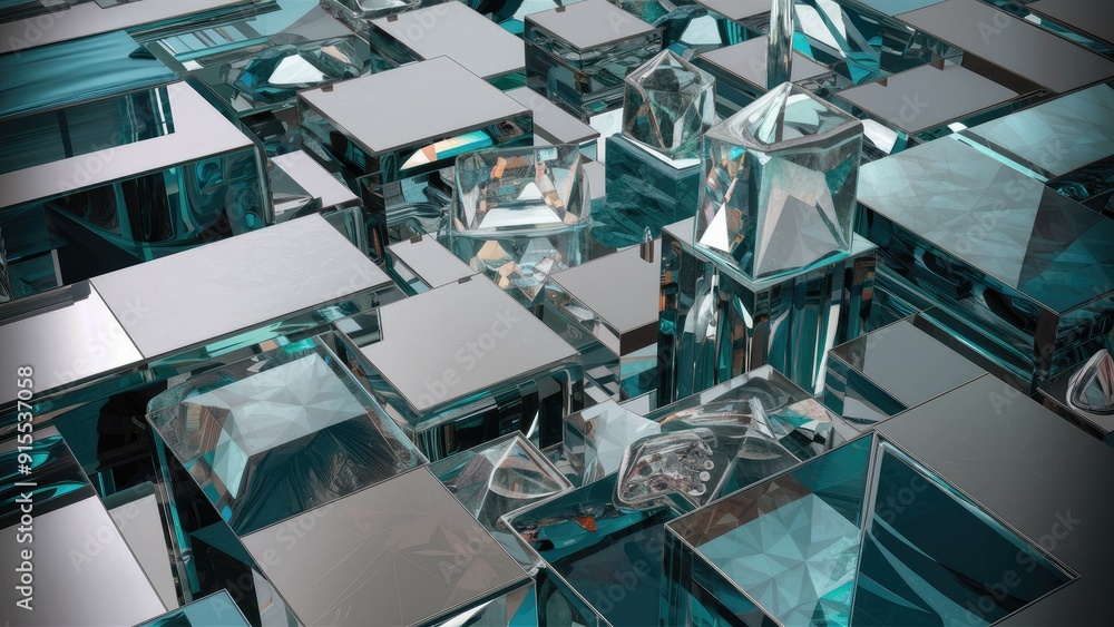 Poster abstract layered crystal glass background in 3d rendering