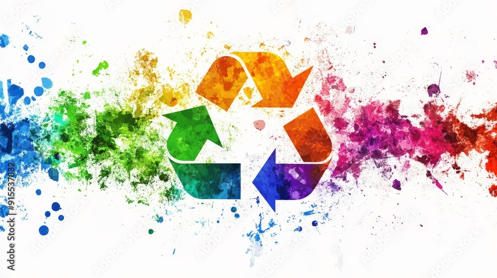 Poster imagine a fresh recycle logo with a spectrum of colors on a white canvas. highlight dynamic arrows a