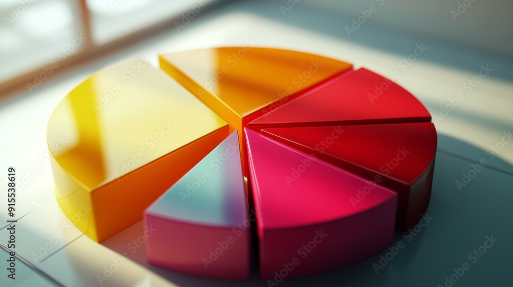 Leinwandbilder A detailed view of a pie chart with 3D effects and shadows, illustrating business data with a modern and dynamic look.