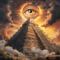 Third Eye Pyramid Golden Sky Clouds Dramatic  Sunset