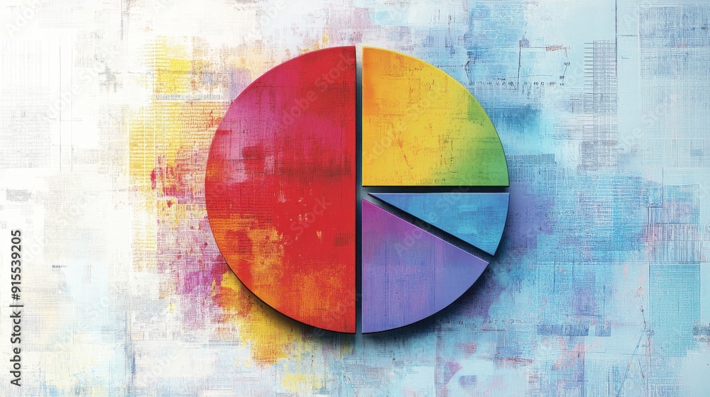 Fototapete A detailed view of a pie chart with a textured background, highlighting data segments with distinct colors and clear labeling.