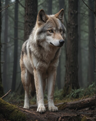 Obraz premium Majestic Wolf in Misty Forest