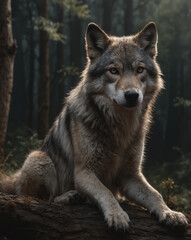 Fototapeta premium Majestic Wolf in Misty Forest