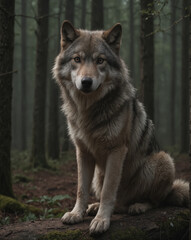 Obraz premium Majestic Wolf in Misty Forest