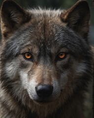 Intense Wolf Portrait with Amber Eyes