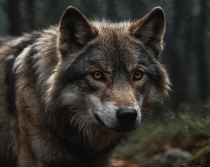 Majestic Wolf in Forest
