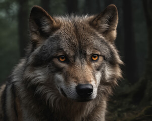 Majestic Wolf Portrait in Forest