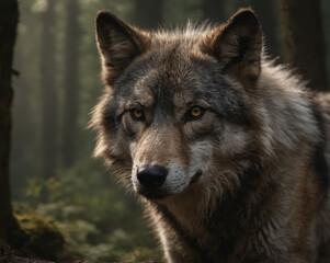 Majestic Wolf in Forest